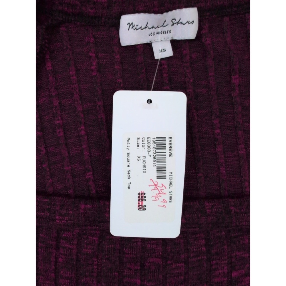 Michael Stars Evereve Fuchsia Heathered Polly Square Neck Top Size XS NWT - Picture 5 of 5